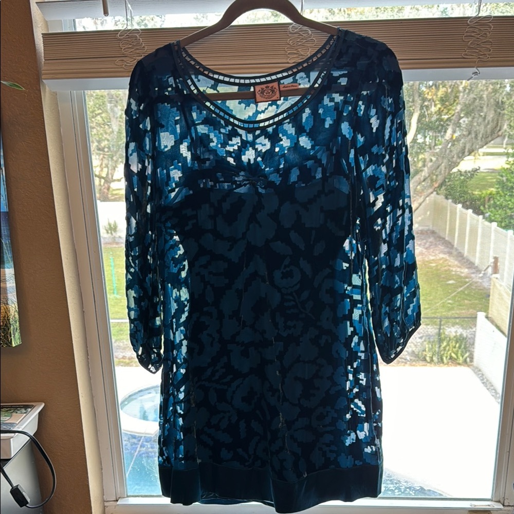 SOLD NOT AVAILABLE 
Free People Teal and Blue BurnOut patterned